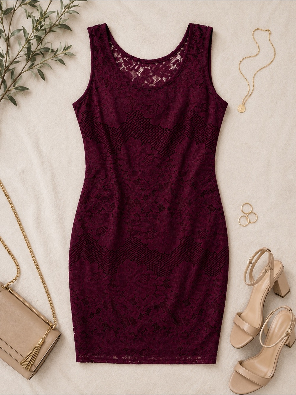 le chateau Burgundy Floral Lace Mini Dress - Picture 2 of 9